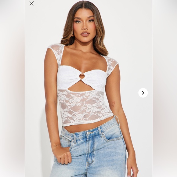 Fashion Nova Women's Eye Candy Cut Out Lace Top in White Size Large - Picture 1 of 7